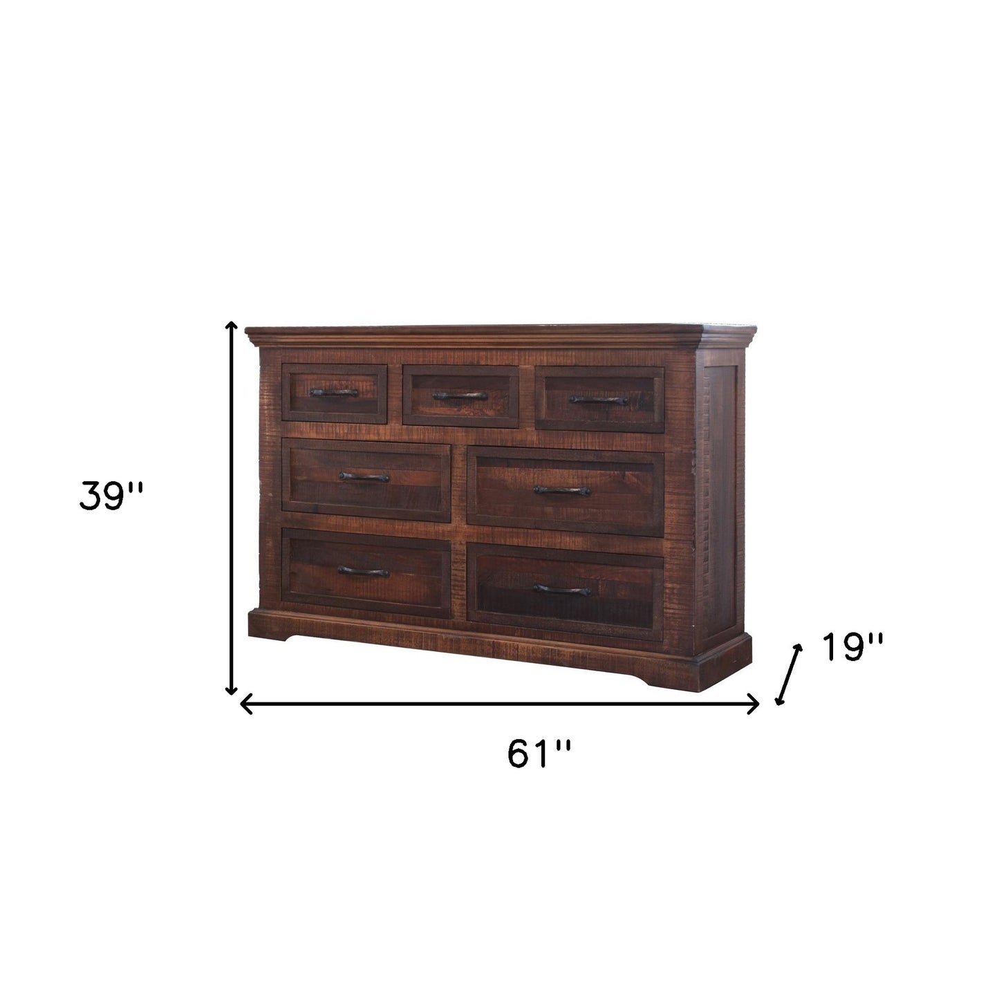 61" Brown Solid Wood Seven Drawer Double Dresser-4