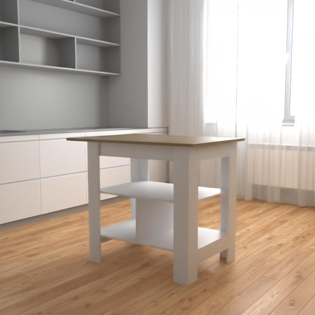 35" Natural and White Wood Kitchen Island With Storage-0