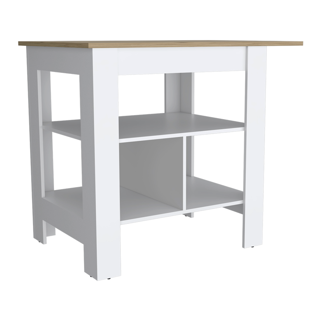 35" Natural and White Wood Kitchen Island With Storage-1