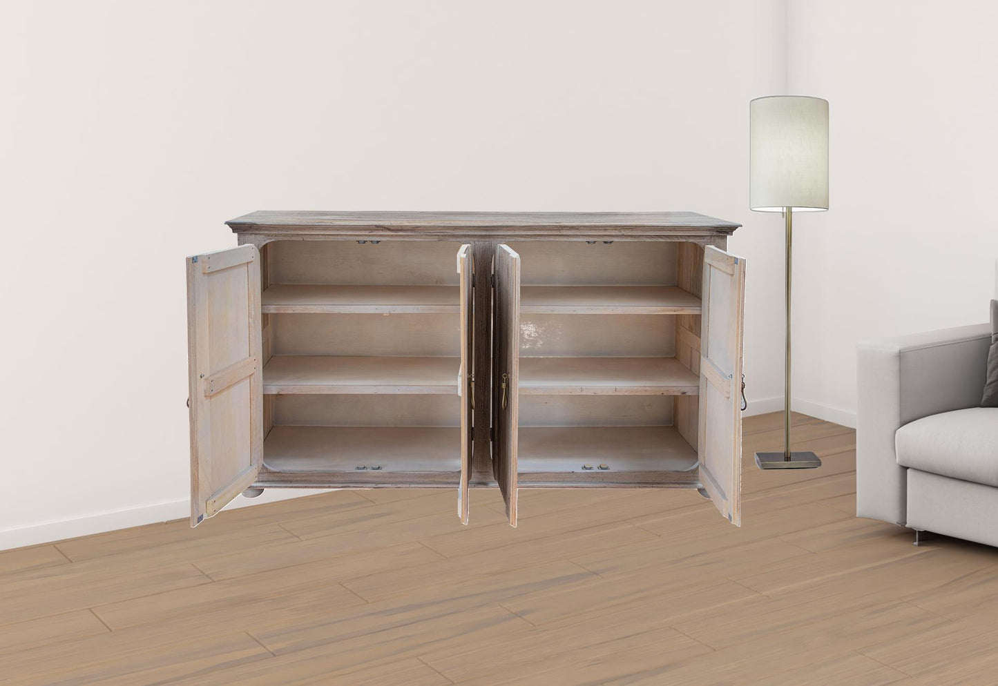 72" Sand Solid and Manufactured Wood Distressed Credenza-2