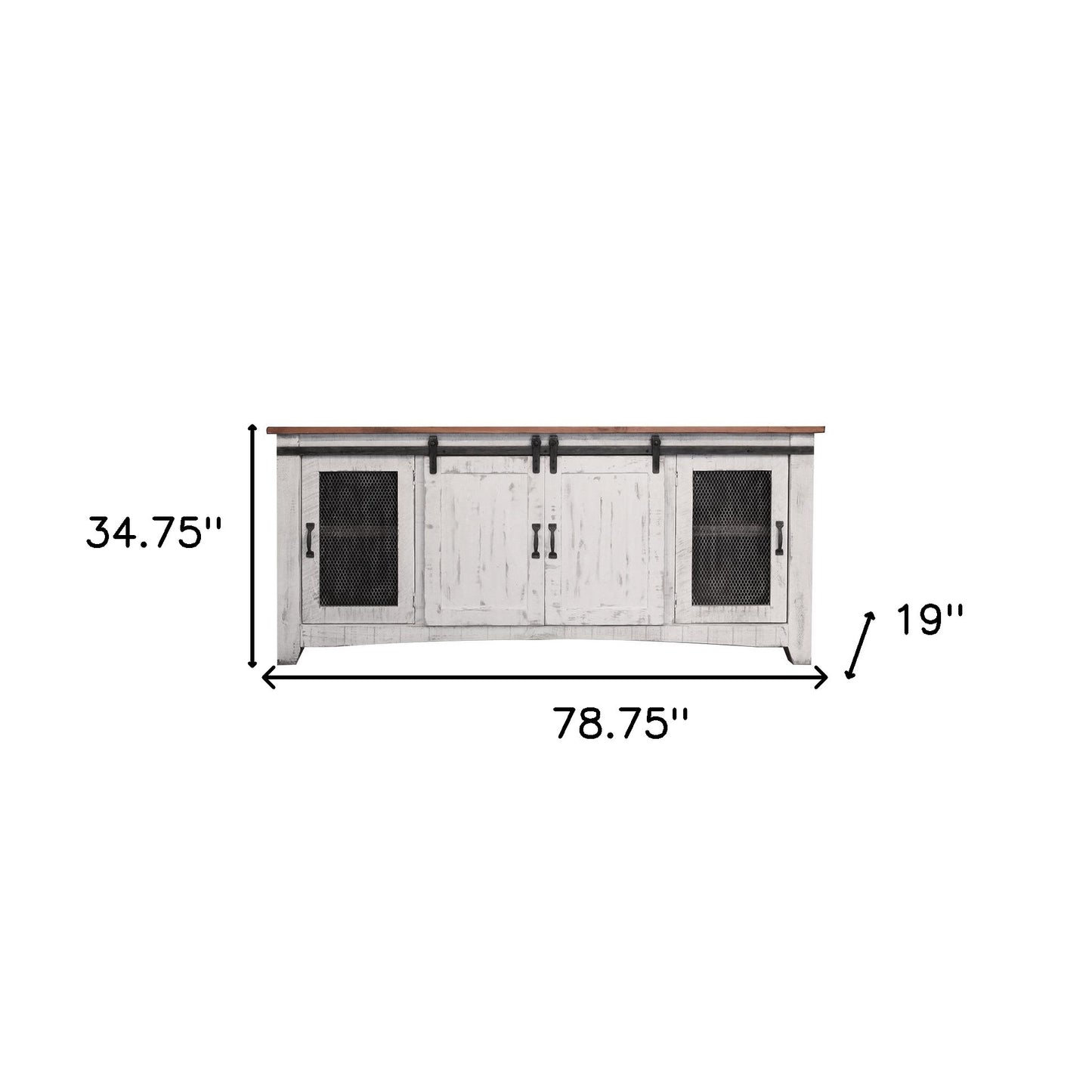 79" White Solid Wood Cabinet Enclosed Storage Distressed TV Stand-2
