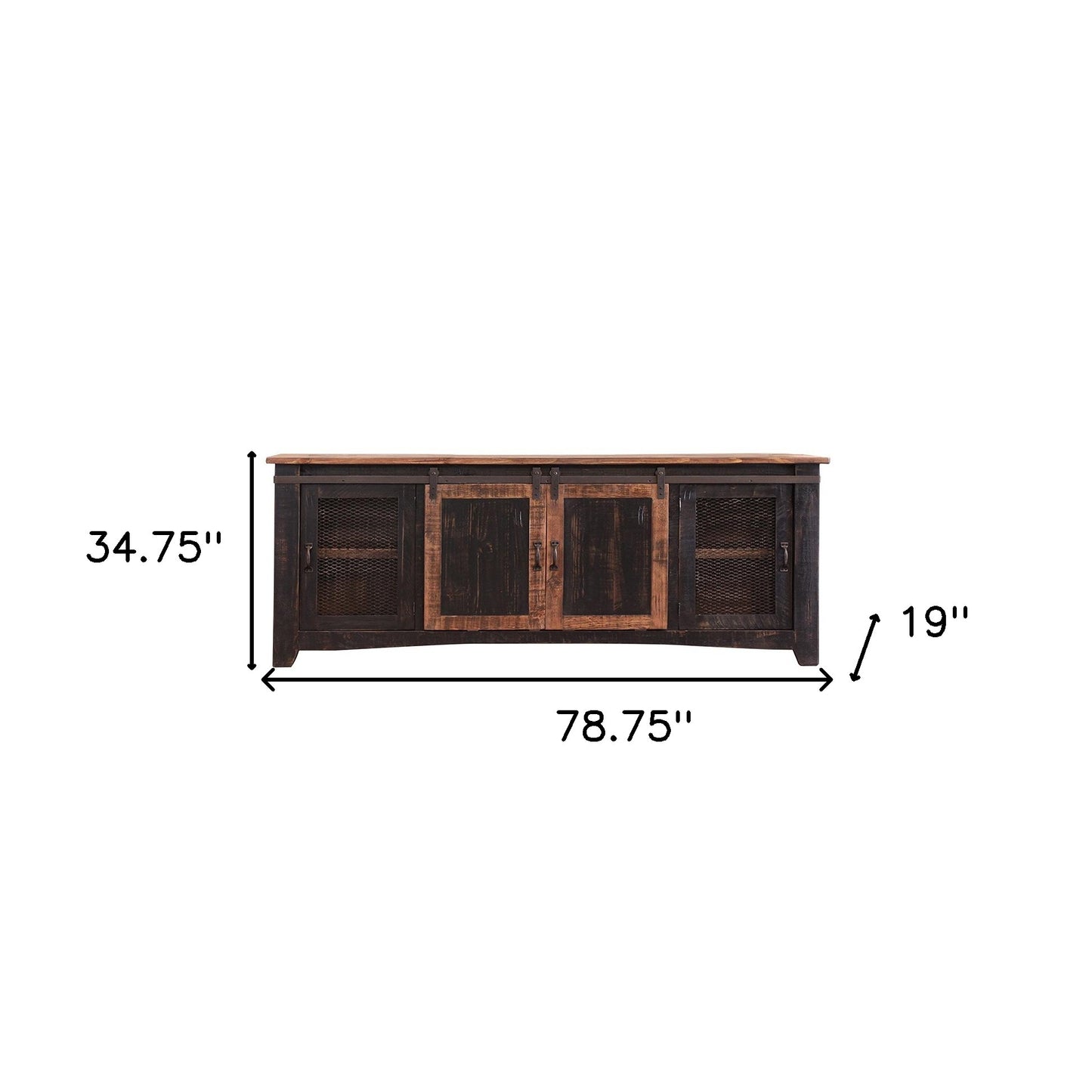 79" Black Solid Wood Cabinet Enclosed Storage Distressed TV Stand-4