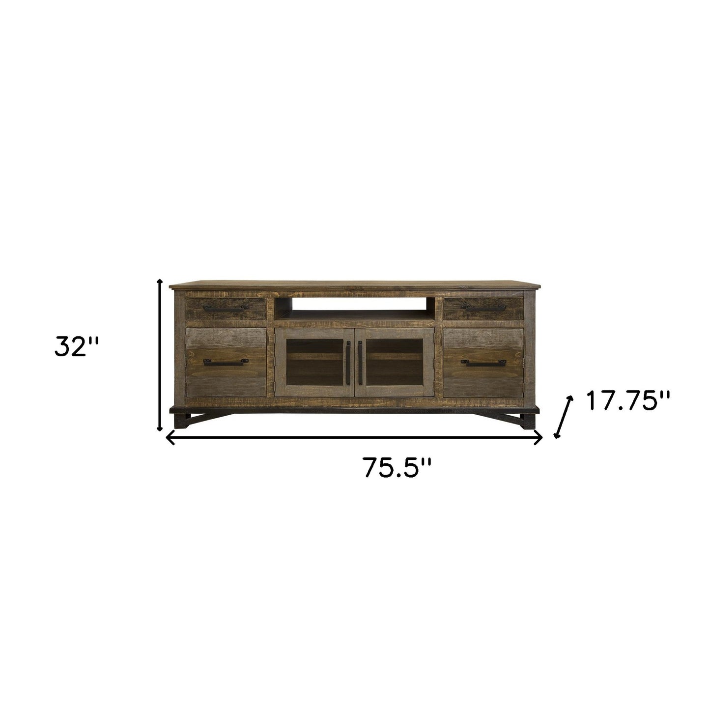 76" Brown Solid Wood Cabinet Enclosed Storage Distressed TV Stand-3