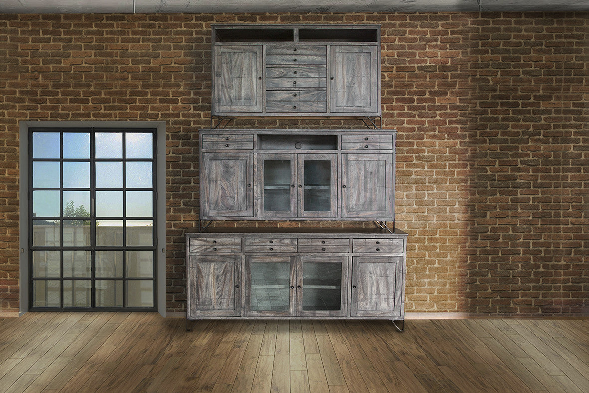 80" Gray Mango Solid Wood Enclosed Storage Distressed TV Stand-3