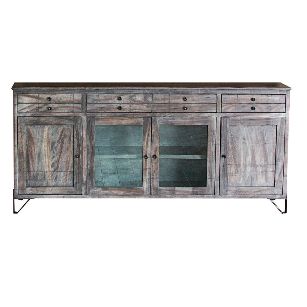 80" Gray Mango Solid Wood Enclosed Storage Distressed TV Stand-1