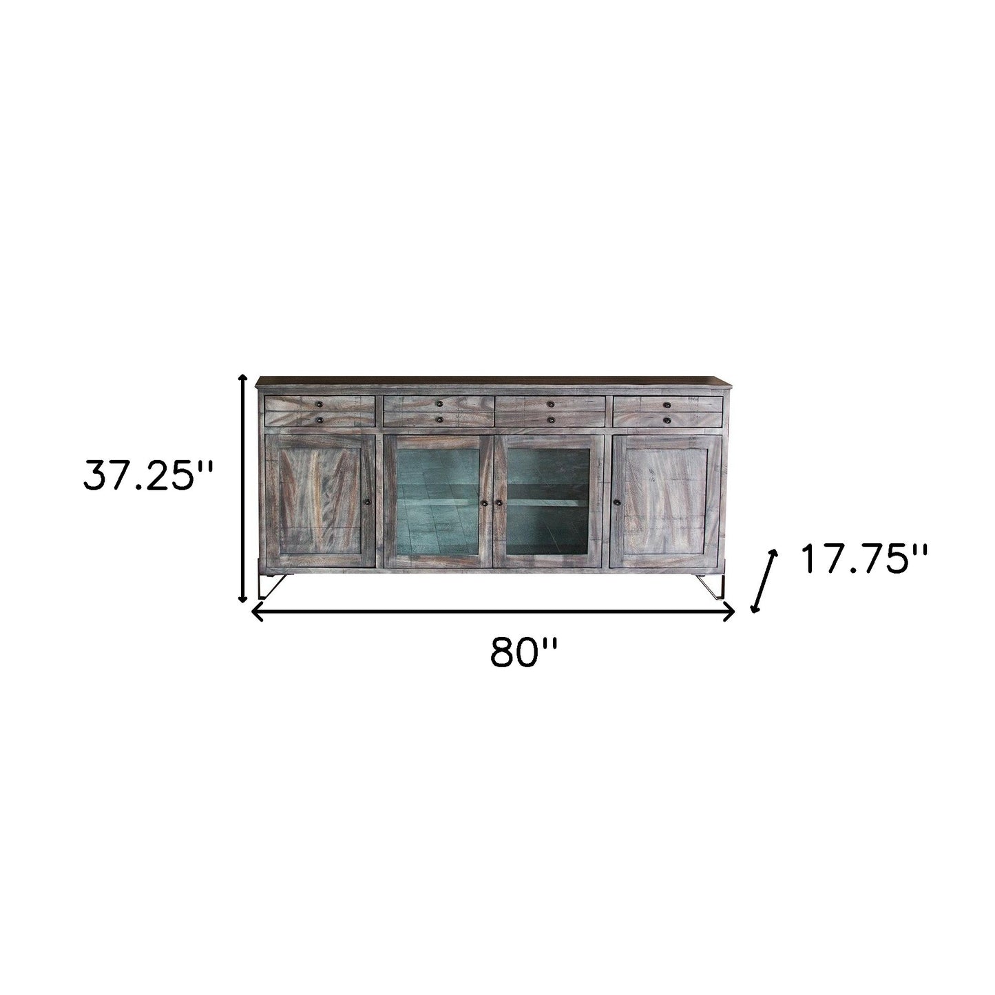 80" Gray Mango Solid Wood Enclosed Storage Distressed TV Stand-2