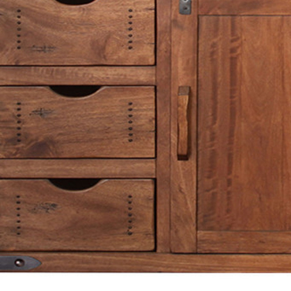 70" Brown Solid Wood Enclosed Storage Distressed TV Stand-2
