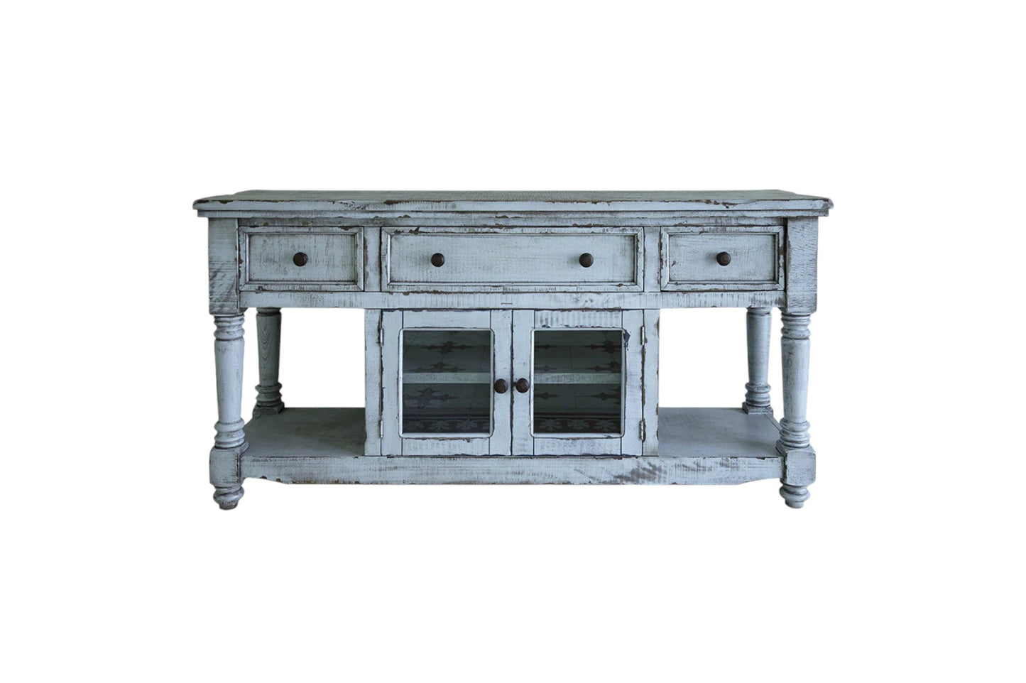 70" Blue Solid Wood Open shelving Distressed TV Stand-1