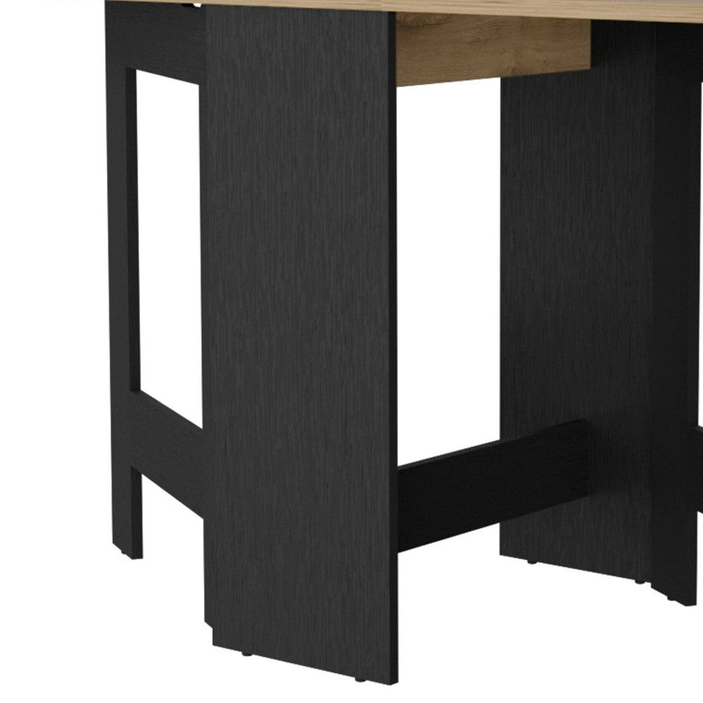 24" Wood Brown And Black Drop Leaf Trestle Base Dining Table-5