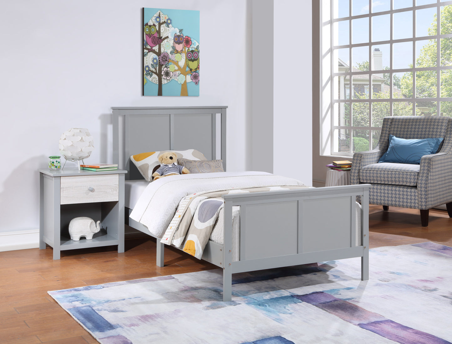 Gray And White Reversible Solid Wood Twin Bed Frame-6