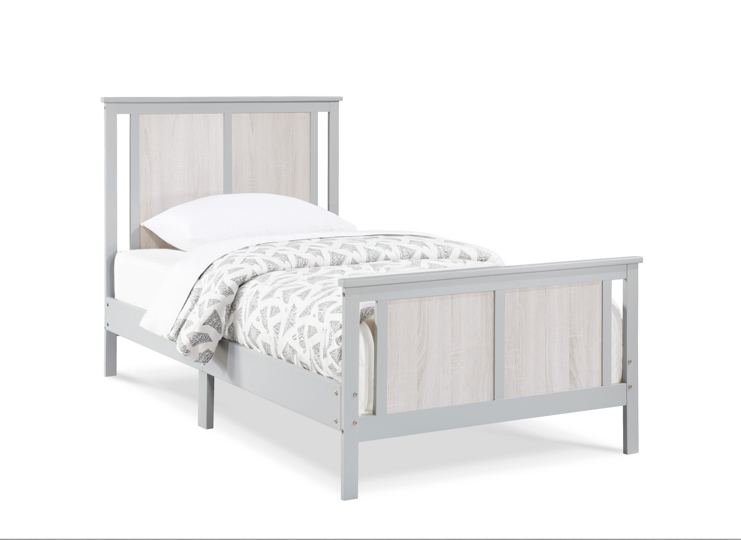 Gray And White Reversible Solid Wood Twin Bed Frame-3