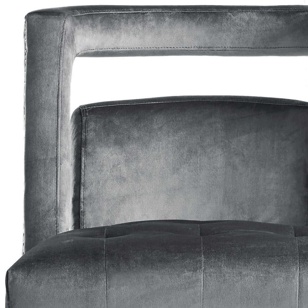 26" Gray and Black Velvet Tufted Side Chair-5