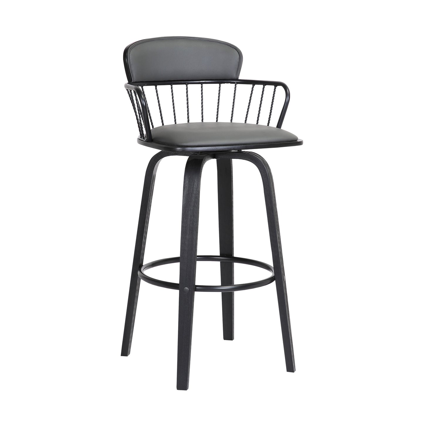26" Gray And Black Faux Leather Swivel Low Back Counter Height Bar Chair-1