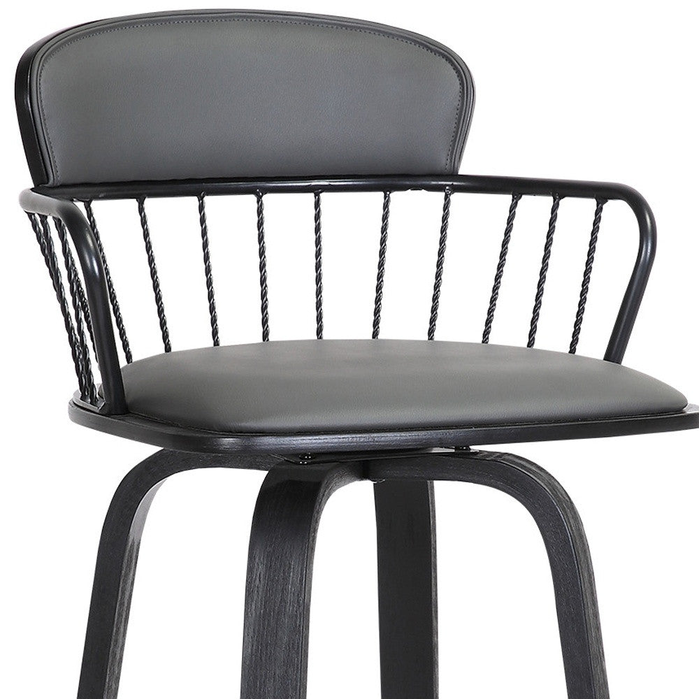 26" Gray And Black Faux Leather Swivel Low Back Counter Height Bar Chair-7