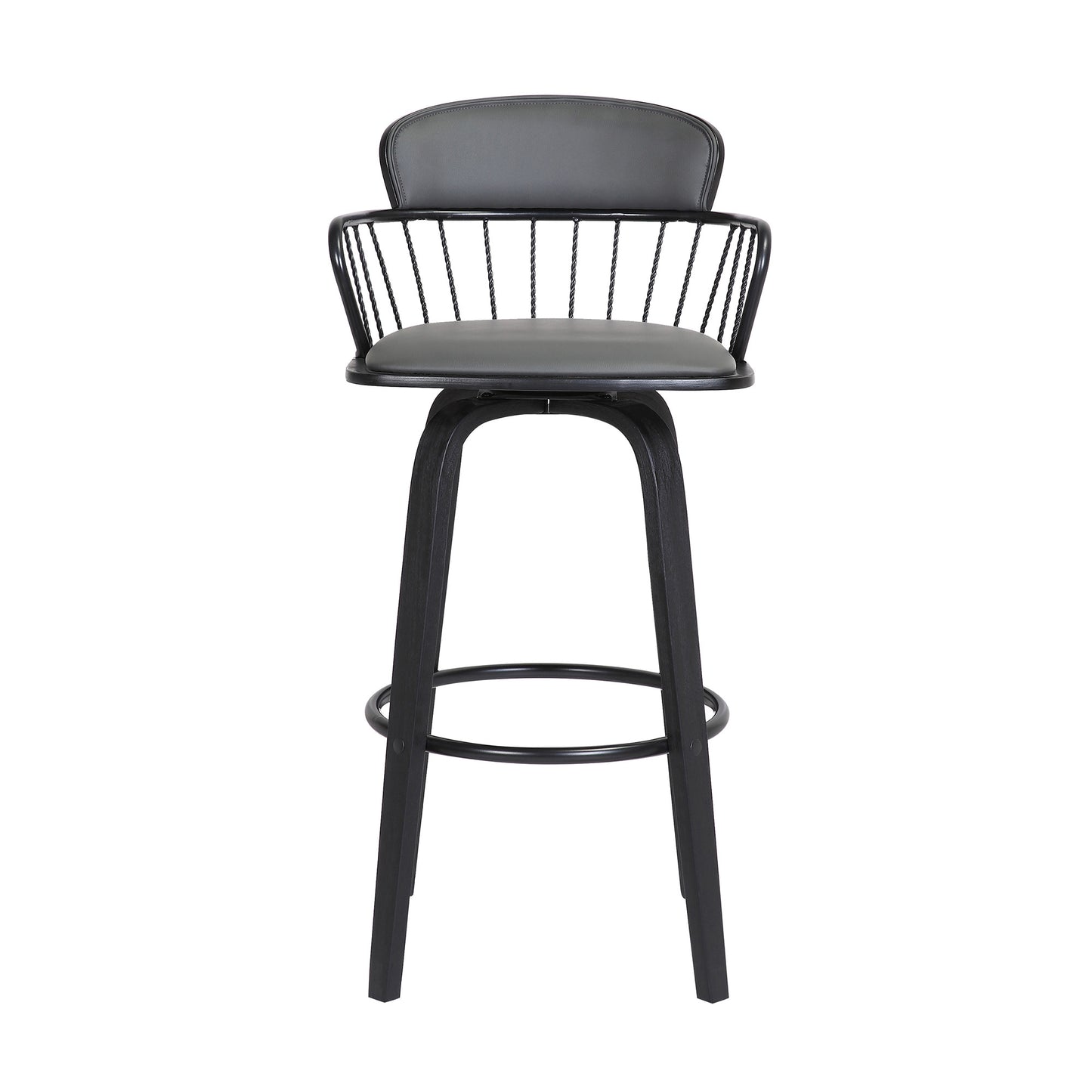 26" Gray And Black Faux Leather Swivel Low Back Counter Height Bar Chair-2