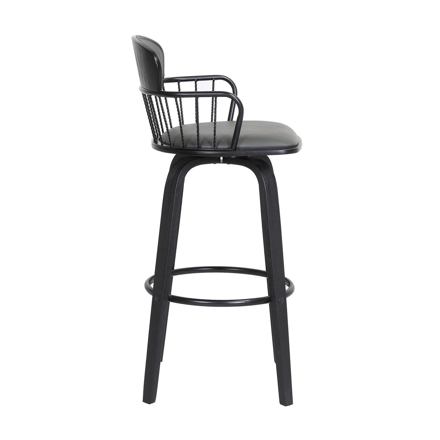 26" Gray And Black Faux Leather Swivel Low Back Counter Height Bar Chair-3