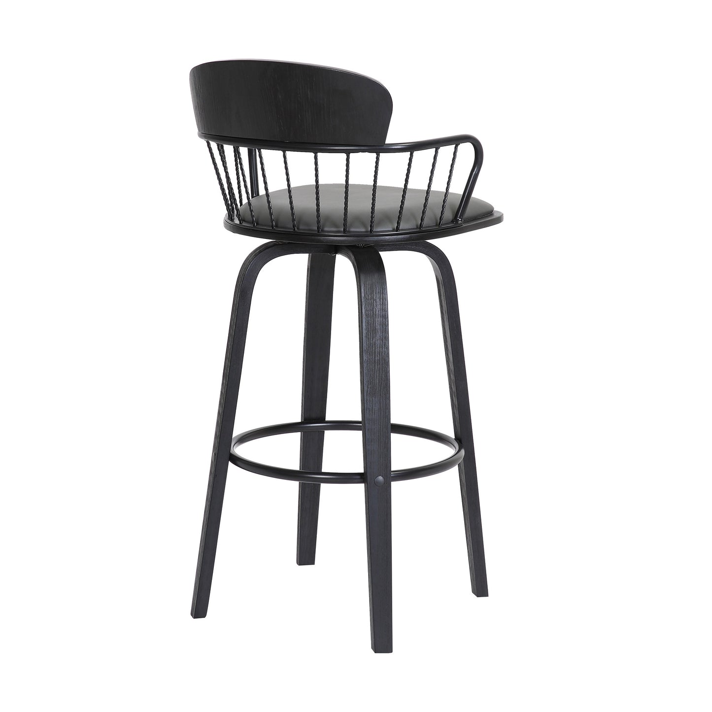 26" Gray And Black Faux Leather Swivel Low Back Counter Height Bar Chair-4