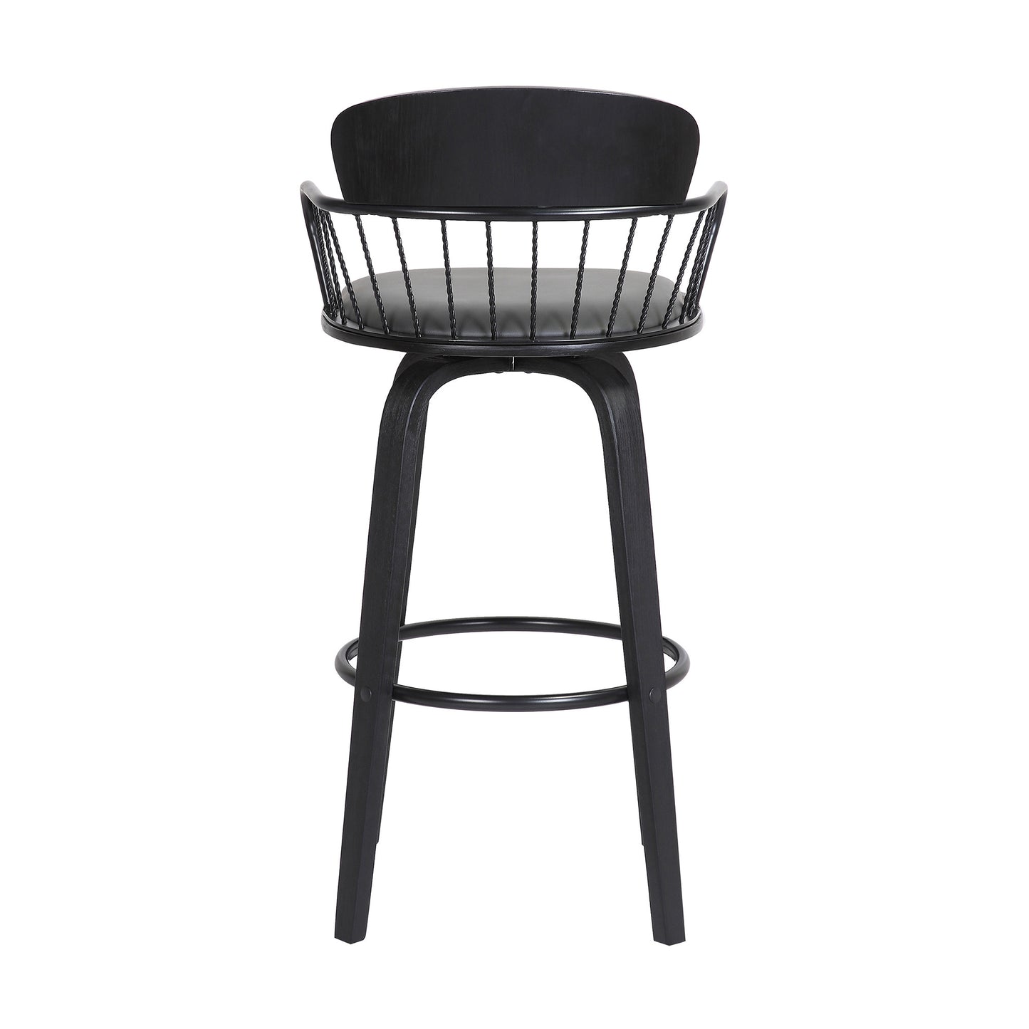 26" Gray And Black Faux Leather Swivel Low Back Counter Height Bar Chair-5