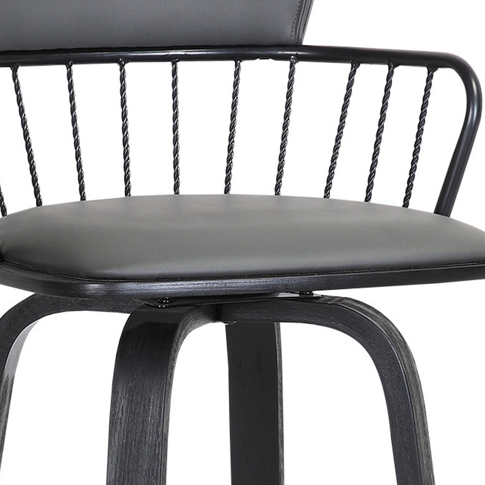 26" Gray And Black Faux Leather Swivel Low Back Counter Height Bar Chair-6