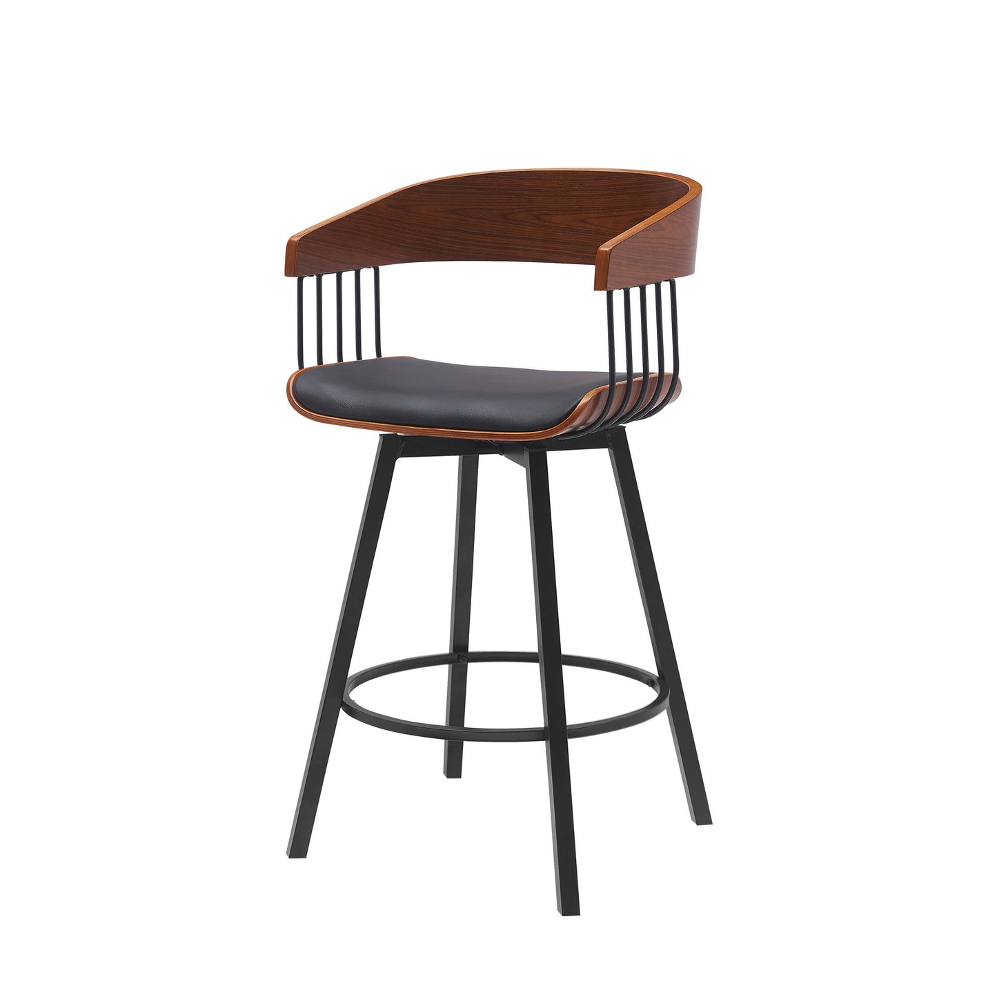 27" Black Faux Leather And Metal Swivel Low Back Counter Height Bar Chair-4