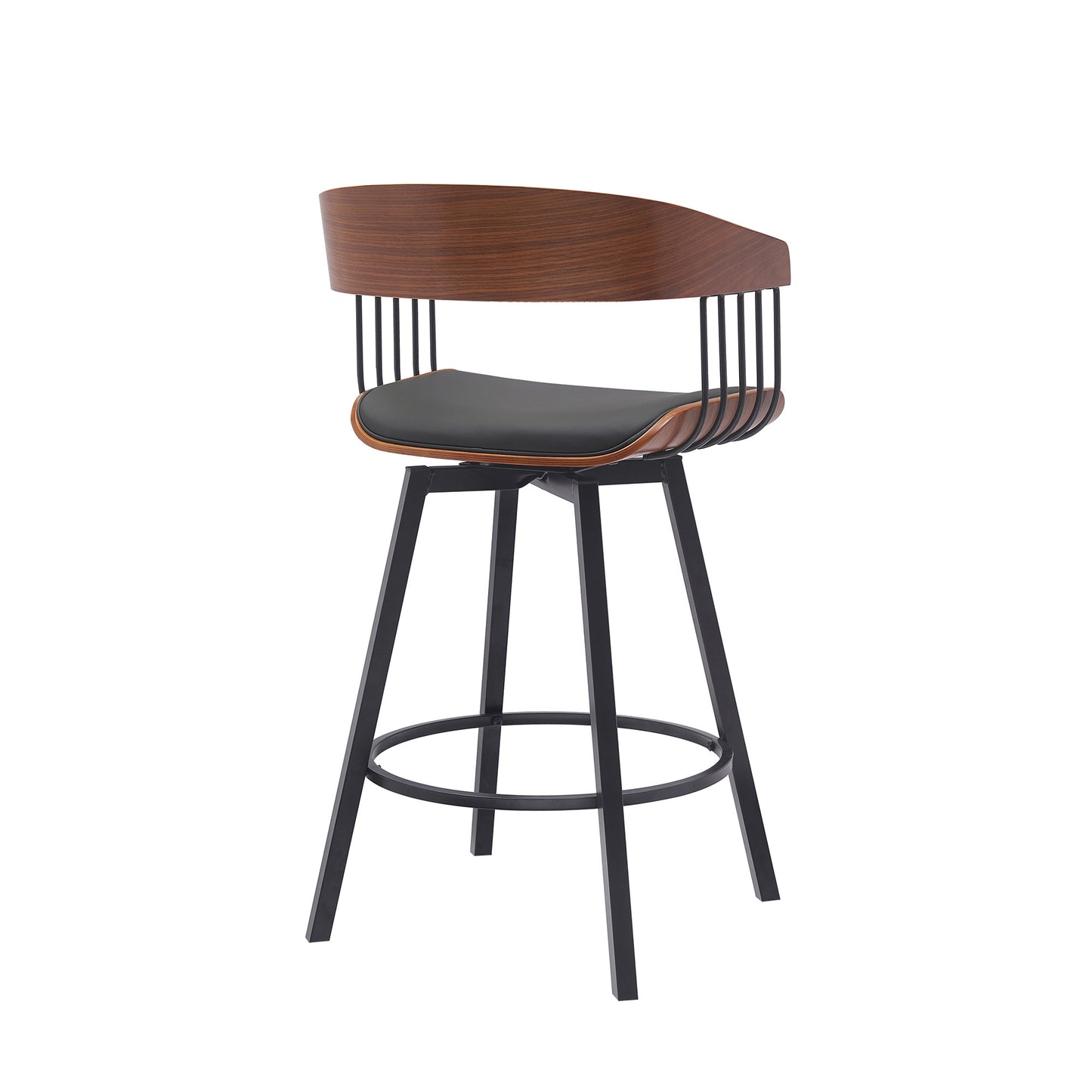 27" Black Faux Leather And Metal Swivel Low Back Counter Height Bar Chair-3
