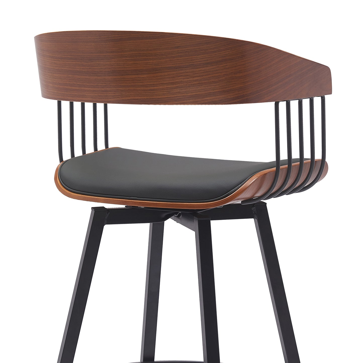 27" Black Faux Leather And Metal Swivel Low Back Counter Height Bar Chair-6