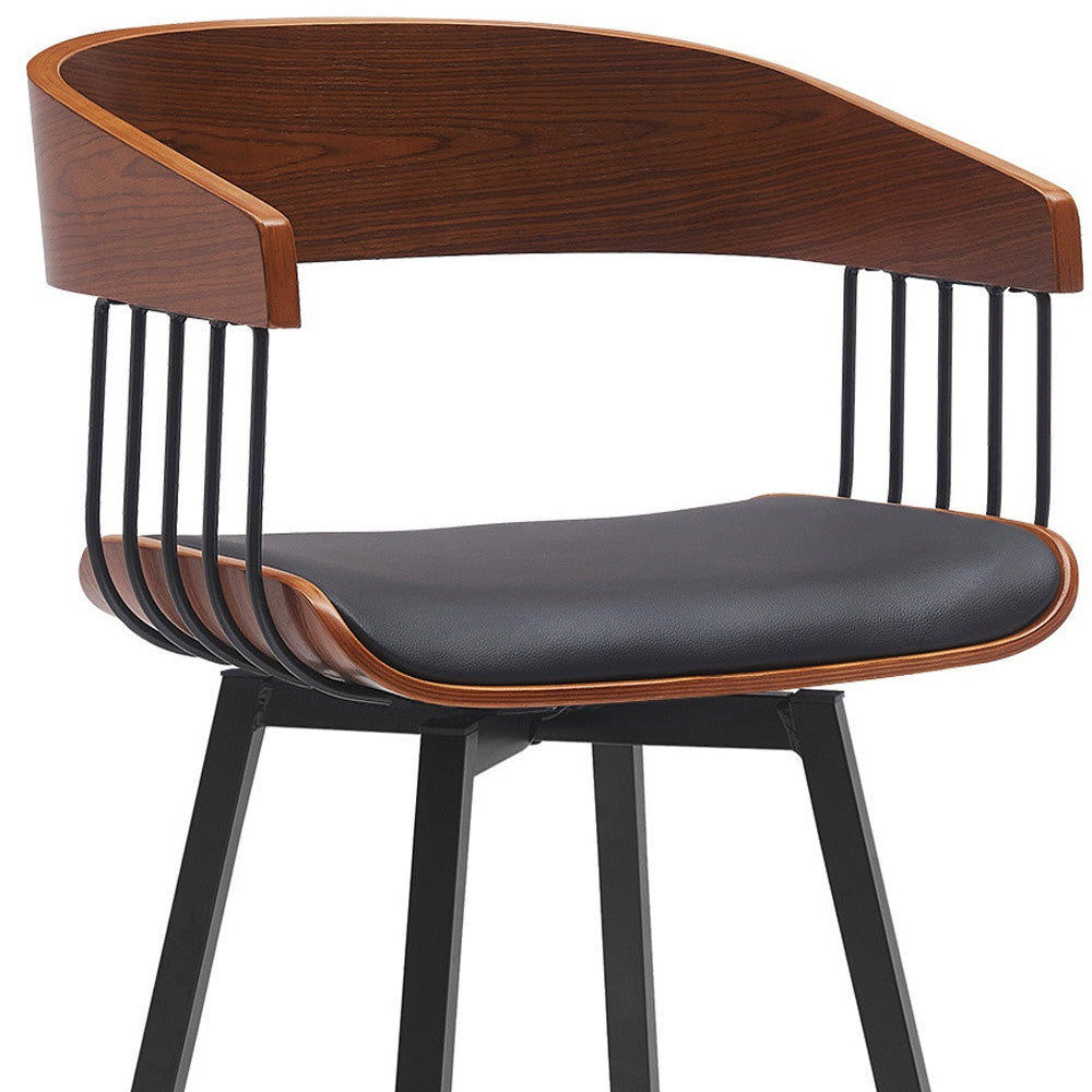 27" Black Faux Leather And Metal Swivel Low Back Counter Height Bar Chair-7