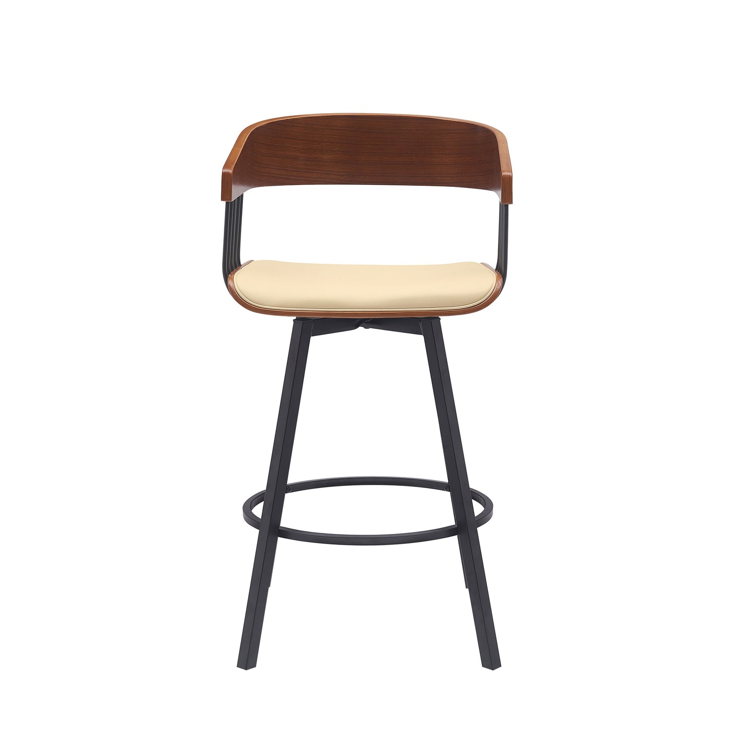 27" Cream and Black Faux Leather with Metal Swivel Counter Height Bar Chair-0