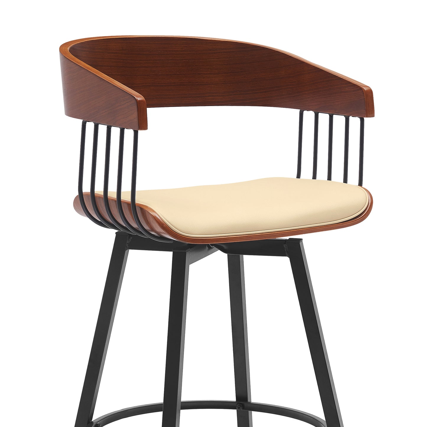 27" Cream and Black Faux Leather with Metal Swivel Counter Height Bar Chair-5