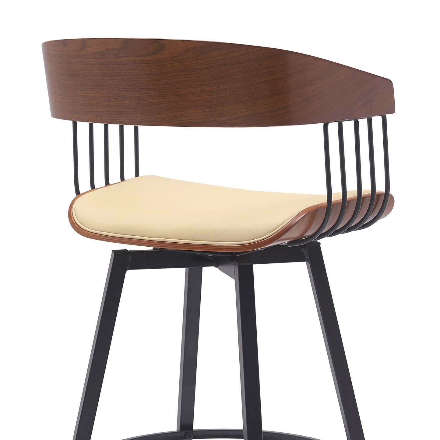27" Cream and Black Faux Leather with Metal Swivel Counter Height Bar Chair-6
