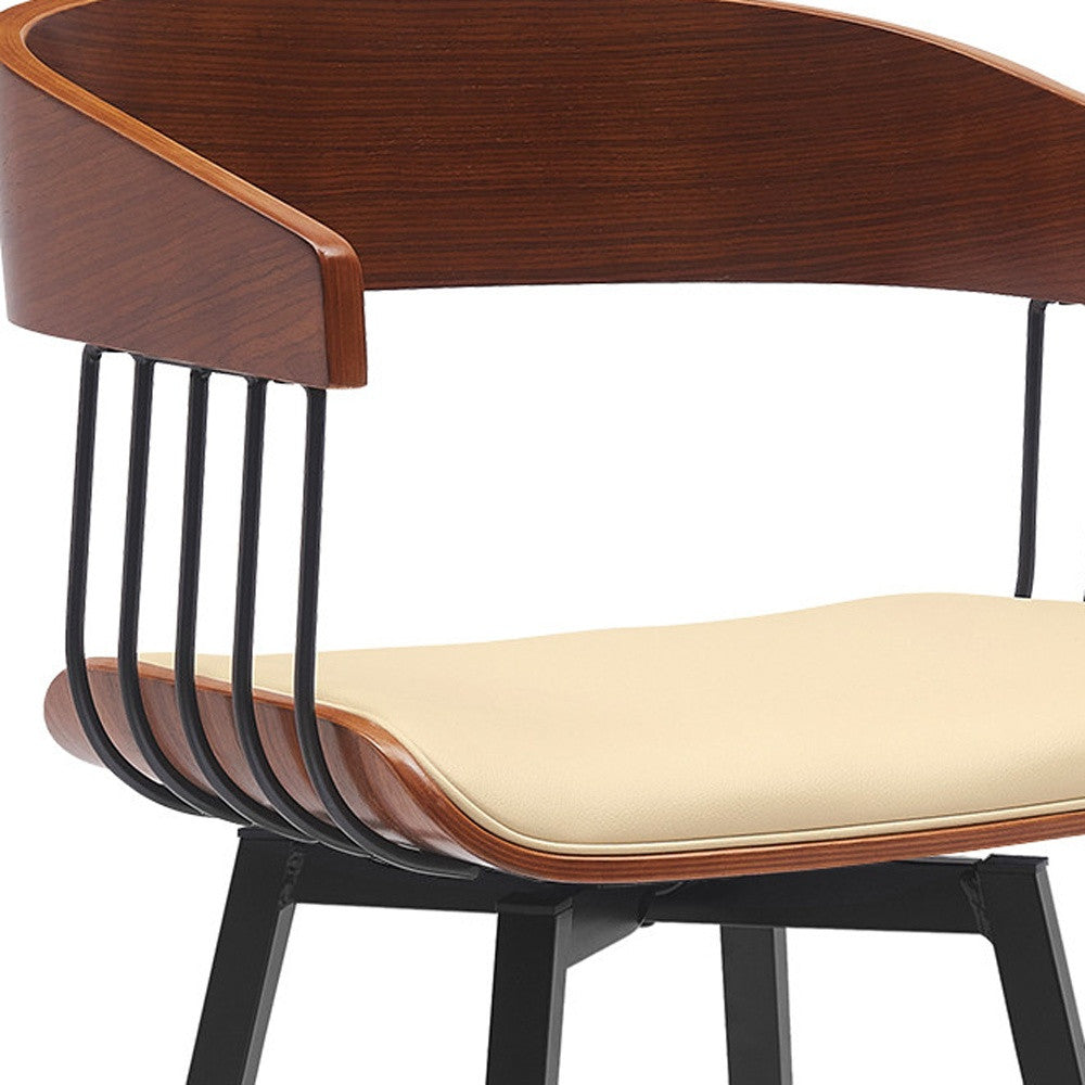 27" Cream and Black Faux Leather with Metal Swivel Counter Height Bar Chair-7