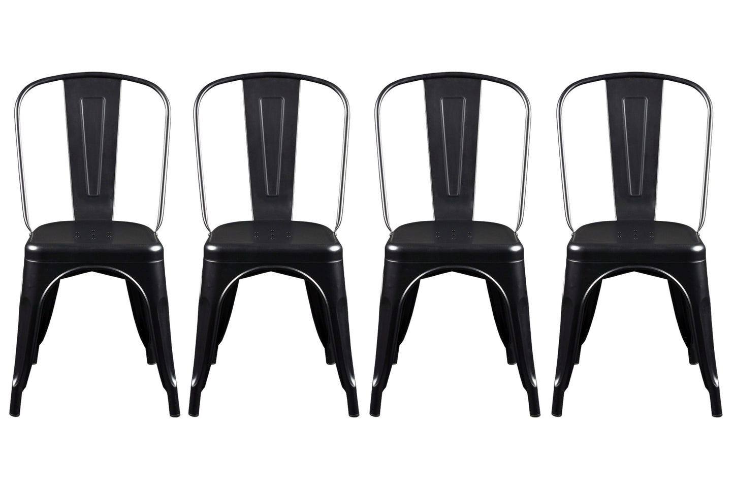 Set of Four Black Steel Dining Side Chairs-1