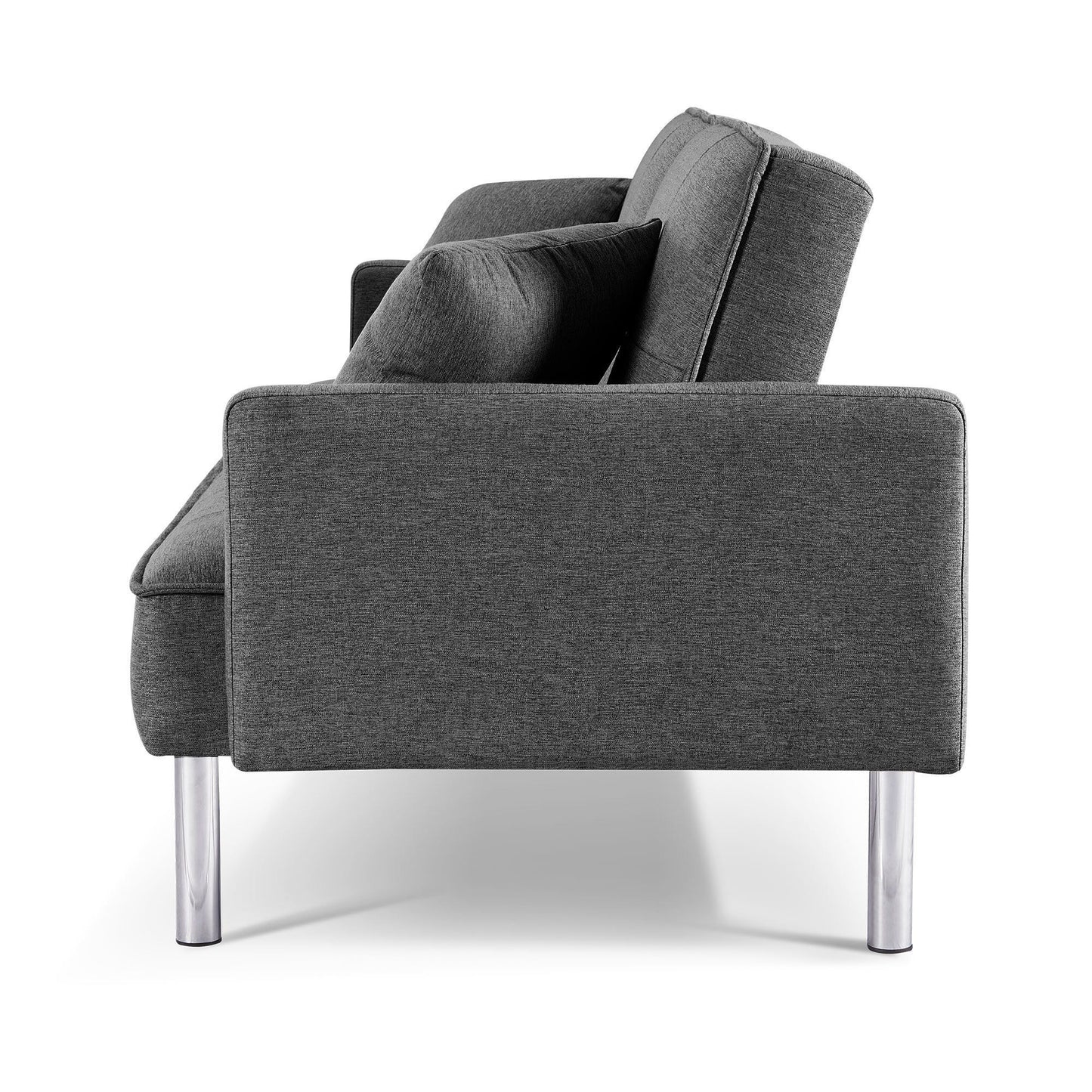 85" Dark Gray Polyester Blend Convertible Futon Sleeper Sofa And Toss Pillows With Silver Legs-3