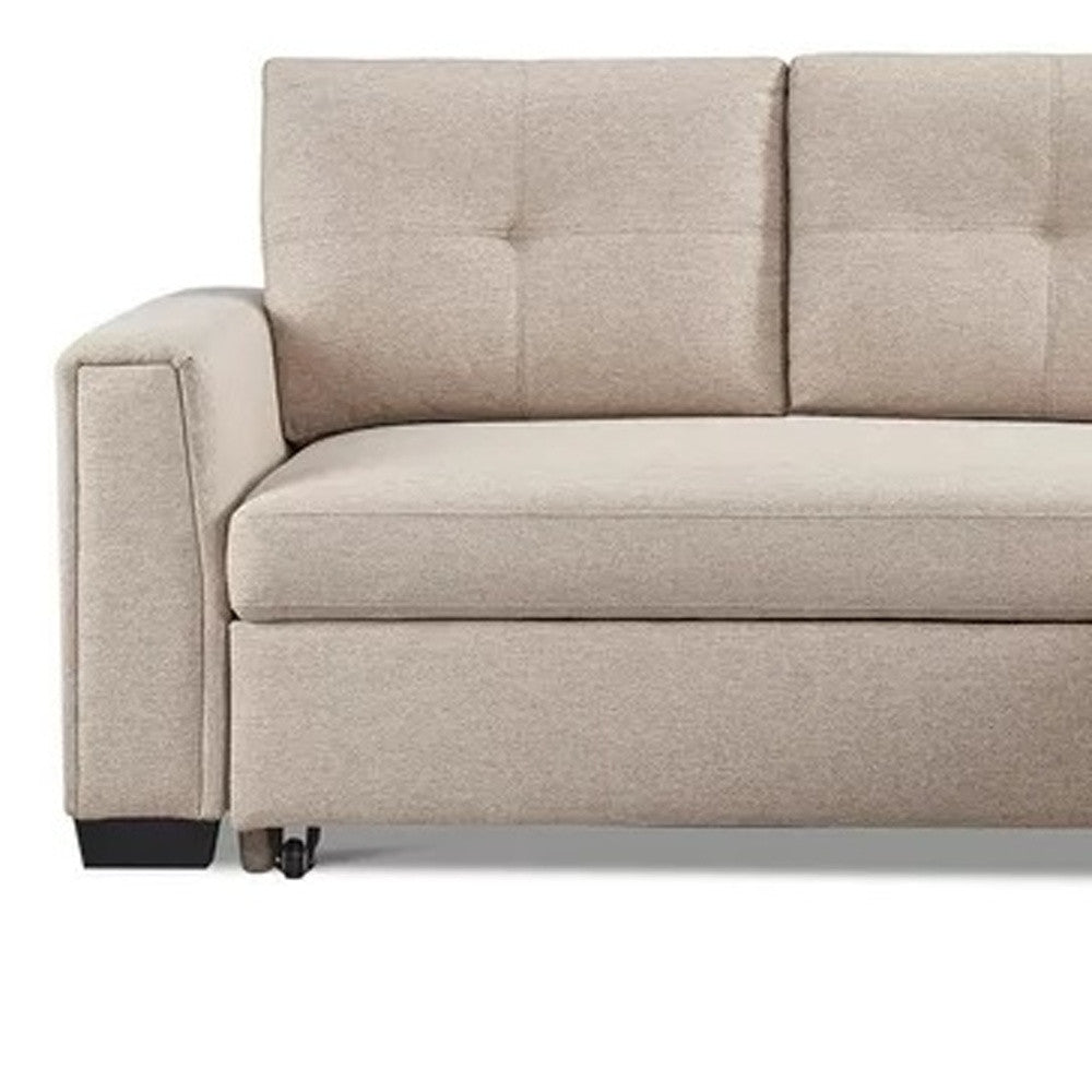 92" Beige Polyester Blend Convertible Futon Sleeper Sofa With Black Legs-5