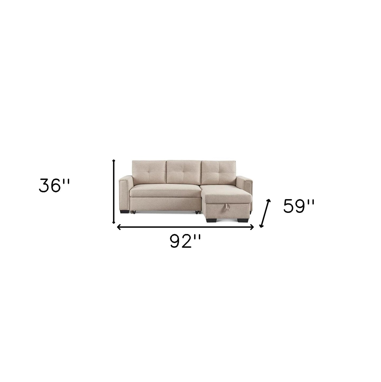 92" Beige Polyester Blend Convertible Futon Sleeper Sofa With Black Legs-6