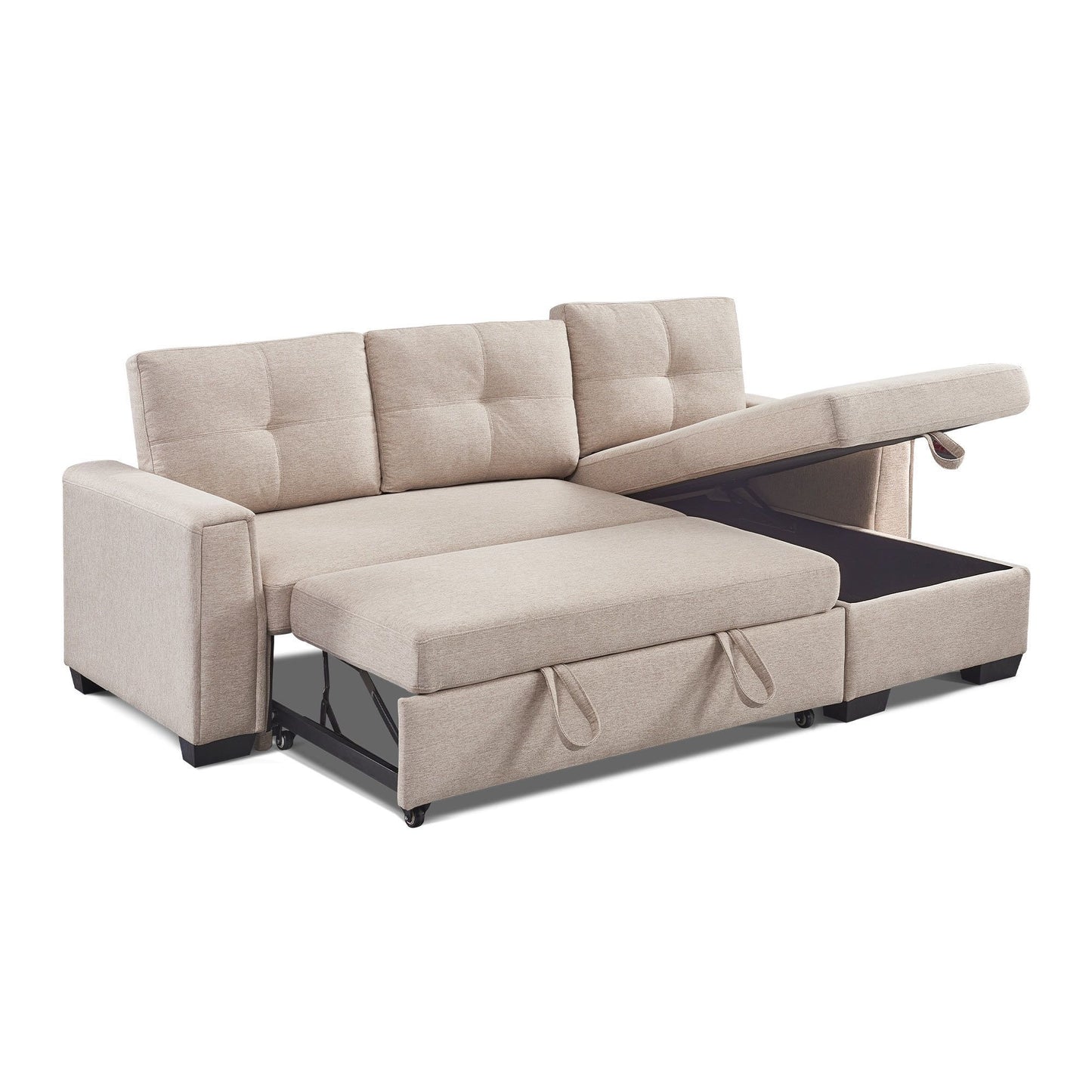 92" Beige Polyester Blend Convertible Futon Sleeper Sofa With Black Legs-3