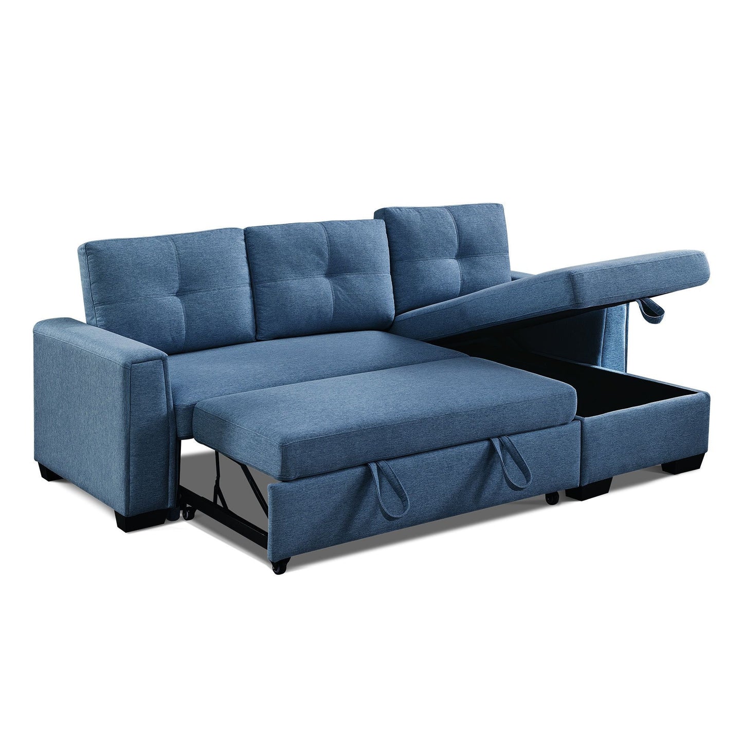 92" Blue Polyester Blend Convertible Futon Sleeper Sofa With Black Legs-2