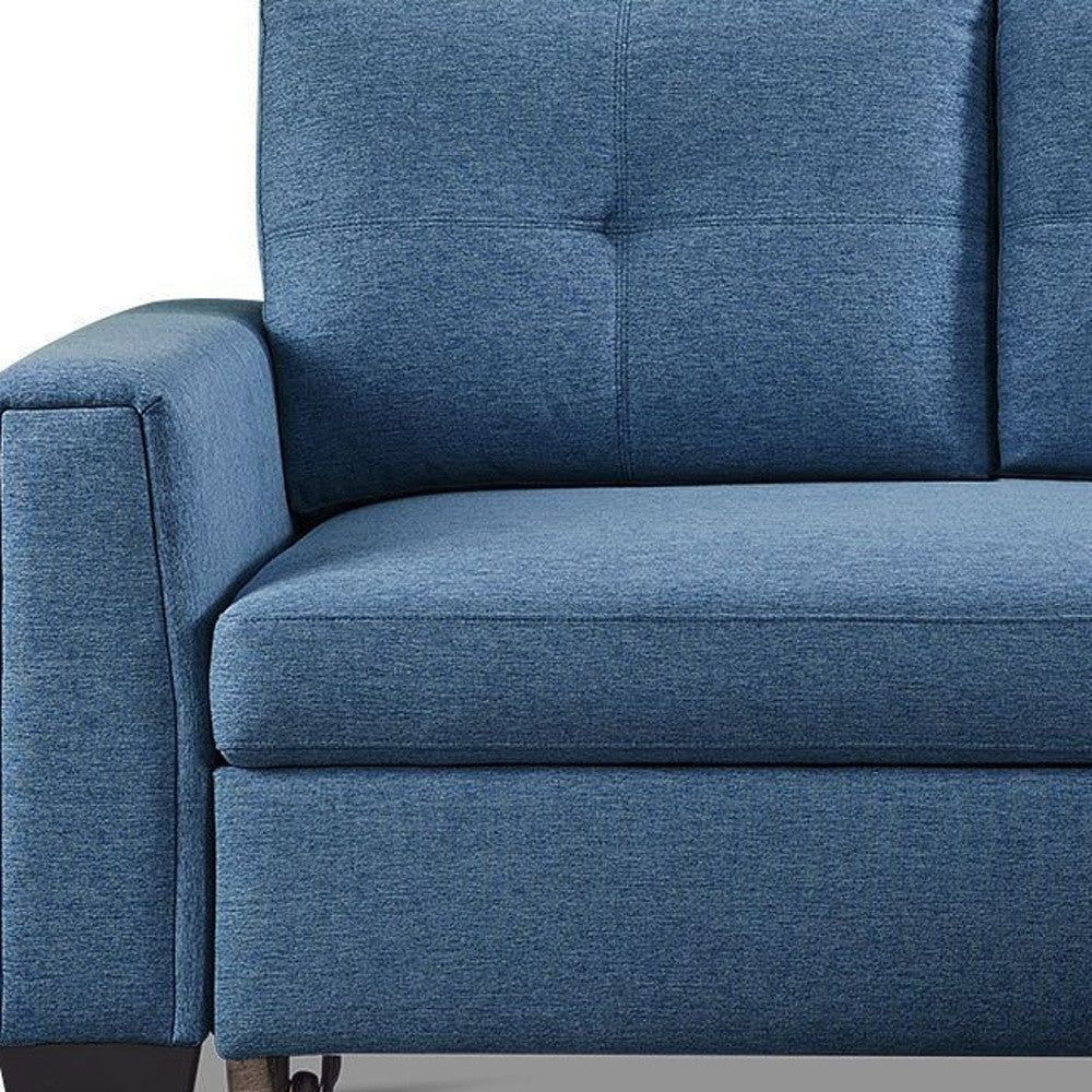92" Blue Polyester Blend Convertible Futon Sleeper Sofa With Black Legs-3
