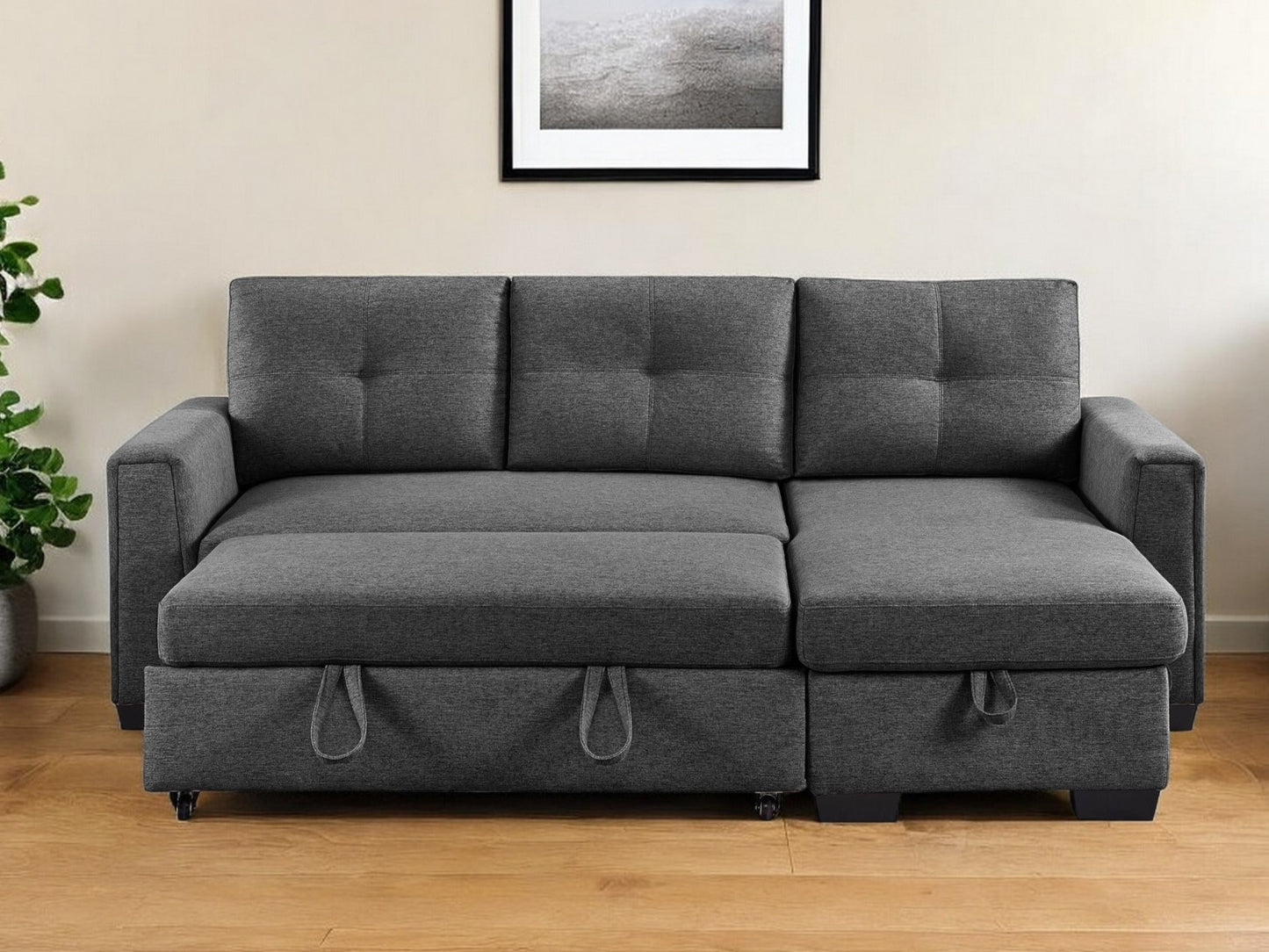 92" Dark Gray Polyester Blend Convertible Futon Sleeper Sofa With Black Legs-0