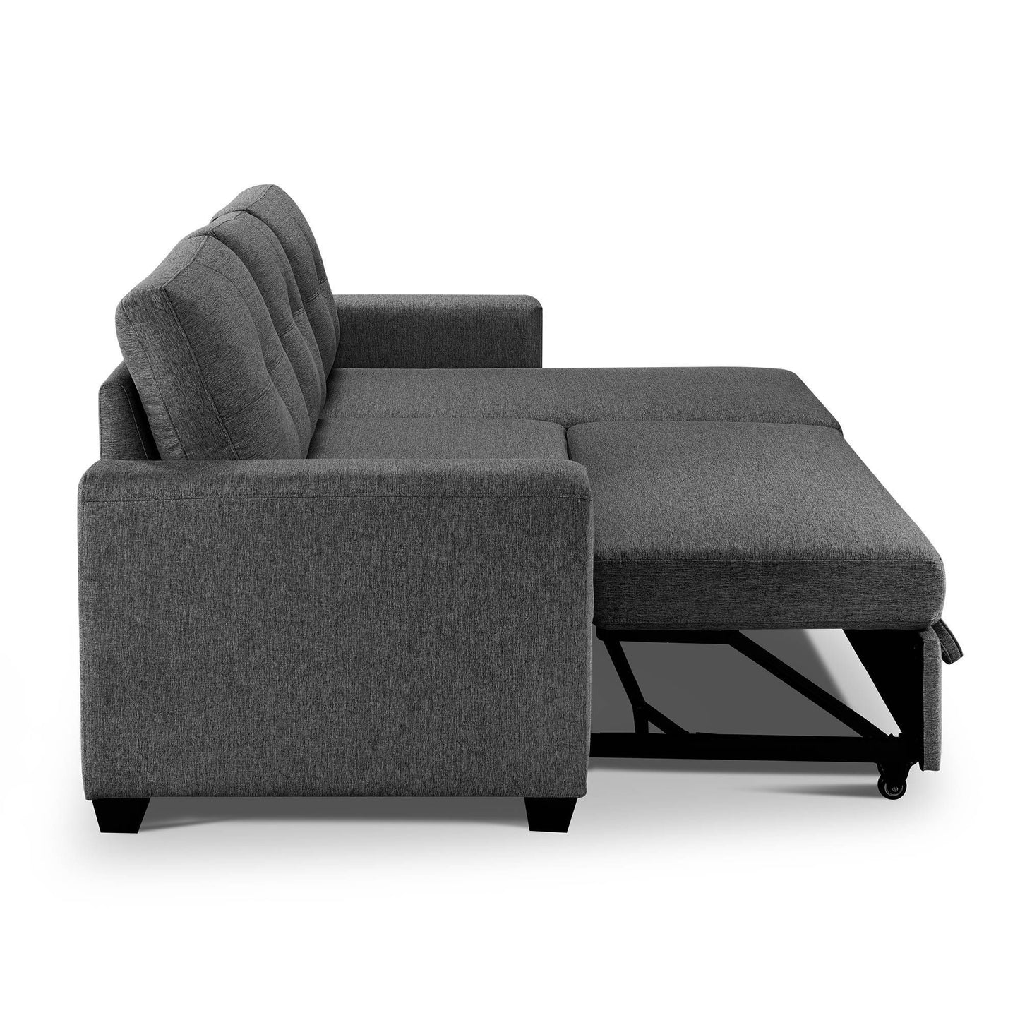 92" Dark Gray Polyester Blend Convertible Futon Sleeper Sofa With Black Legs-3