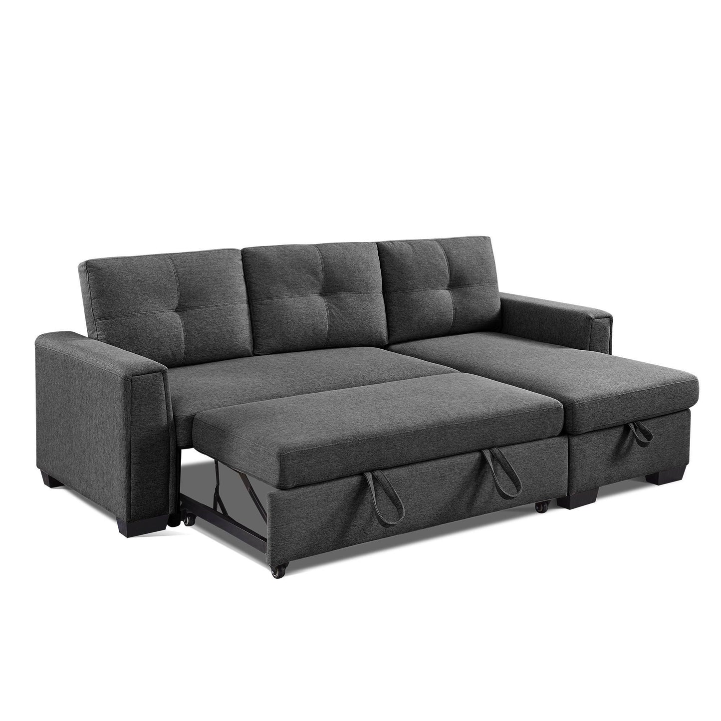 92" Dark Gray Polyester Blend Convertible Futon Sleeper Sofa With Black Legs-2