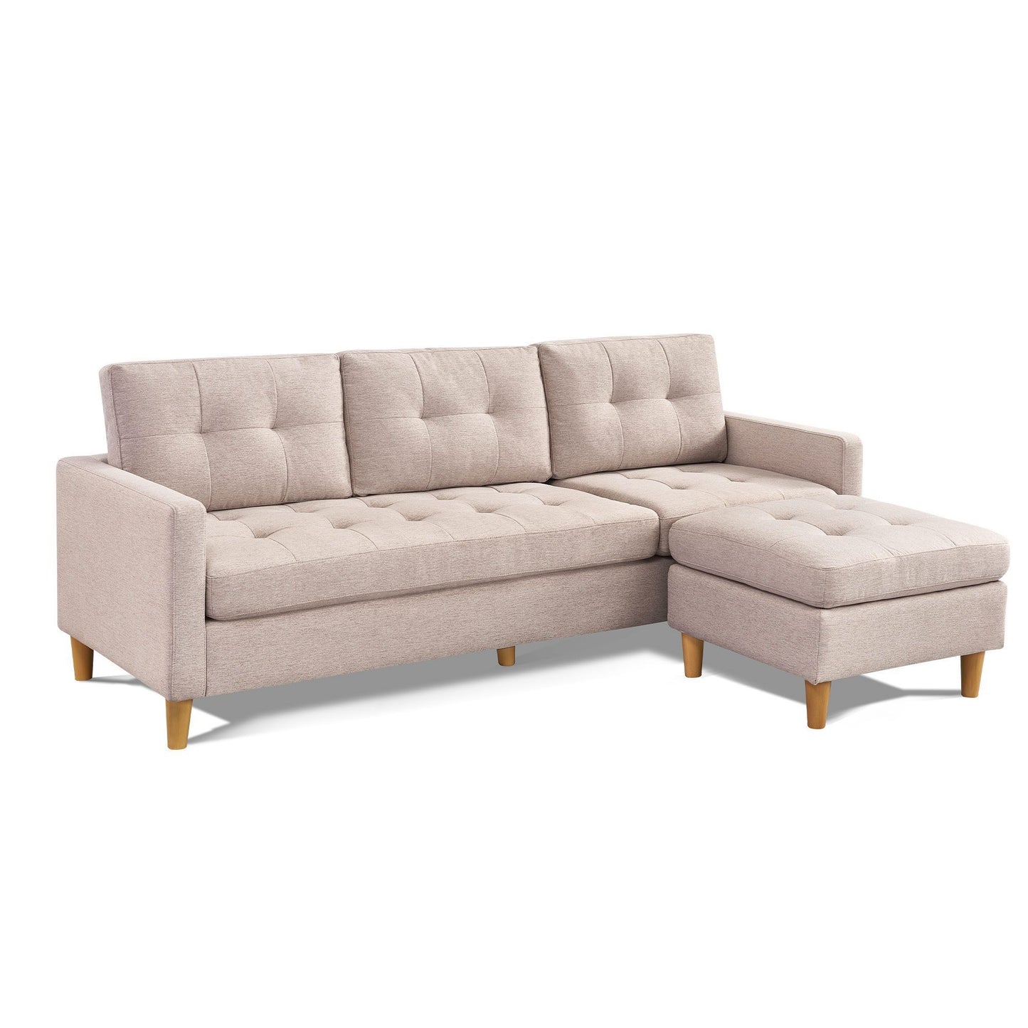 87" Beige Polyester Blend Sofa With Ottoman With Natural Legs-2