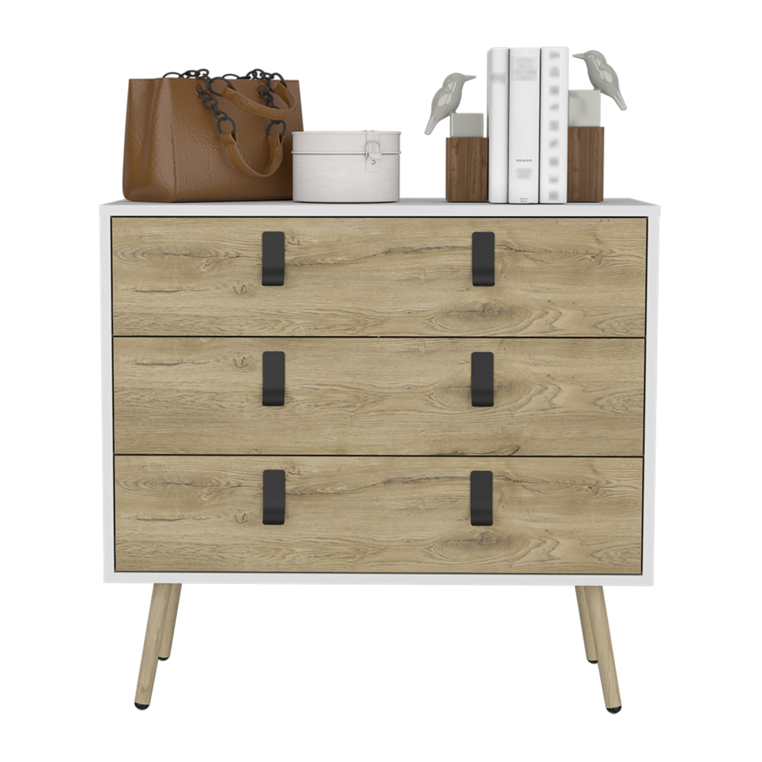 32" White and Natural Three Drawer Dresser-4