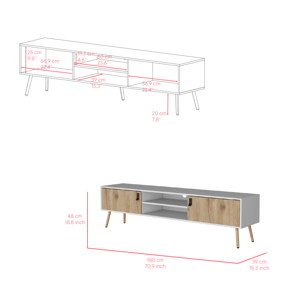 71" White And Beige Enclosed And Open Storage TV Stand-8