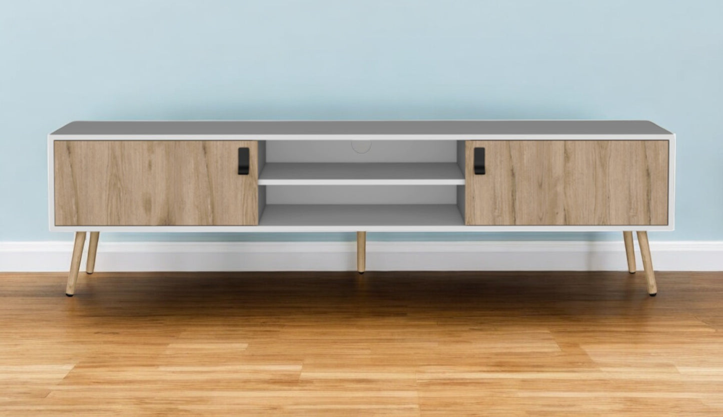 71" White And Beige Enclosed And Open Storage TV Stand-0