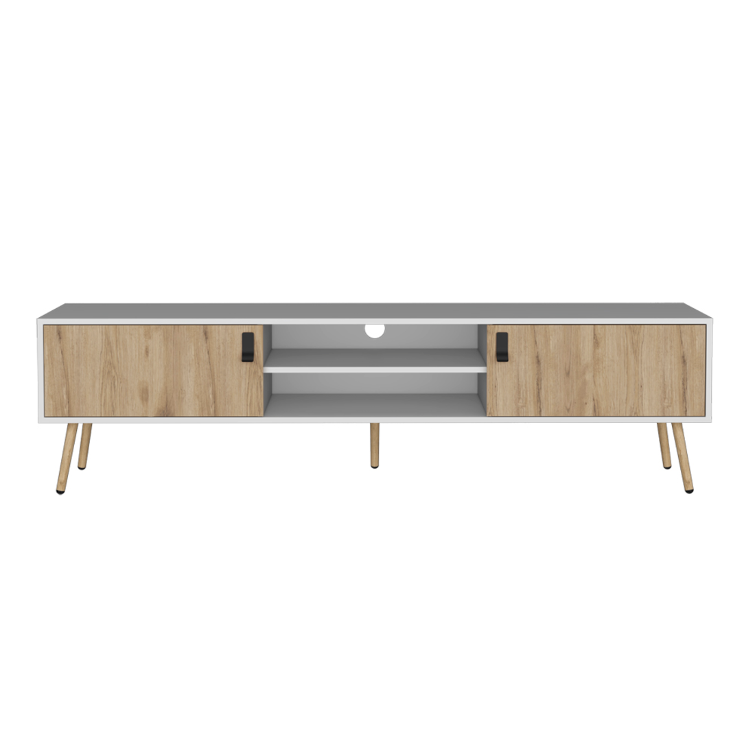 71" White And Beige Enclosed And Open Storage TV Stand-1