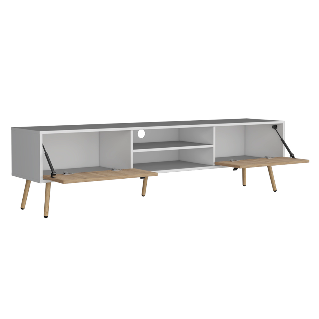 71" White And Beige Enclosed And Open Storage TV Stand-2