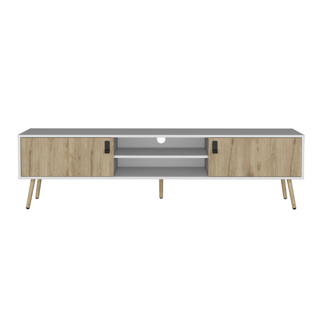 71" White And Beige Enclosed And Open Storage TV Stand-4