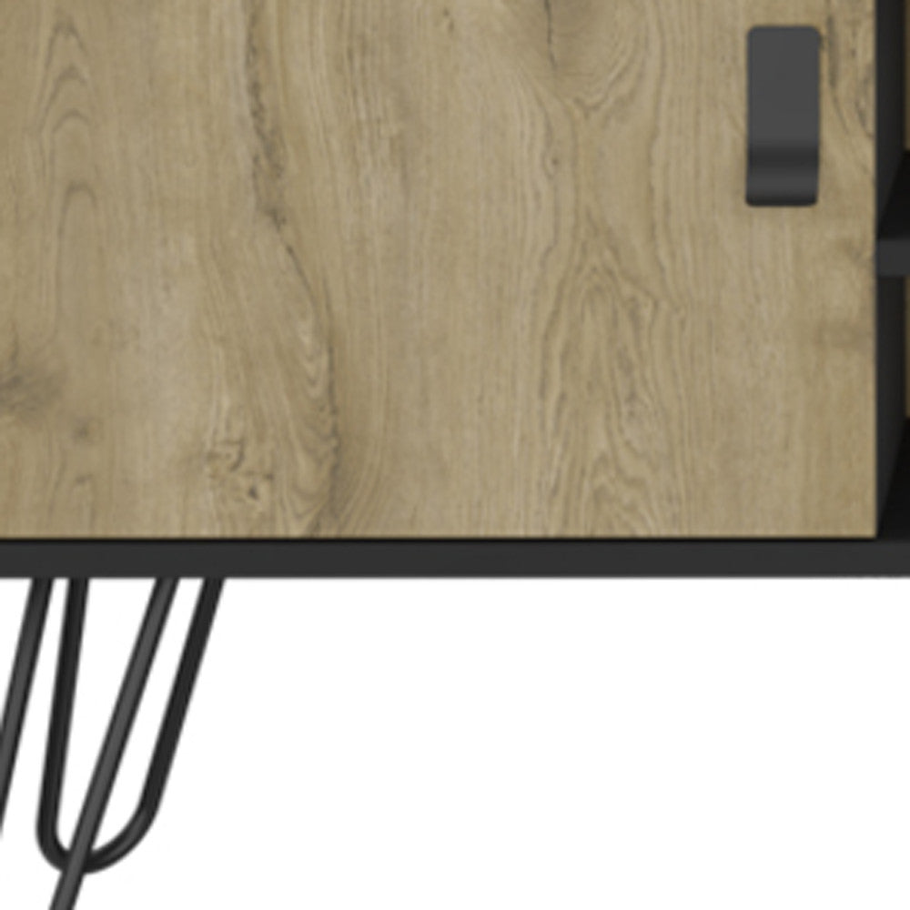 48" Beige and Black Cabinet Open And Enclosed Storage TV Stand-3