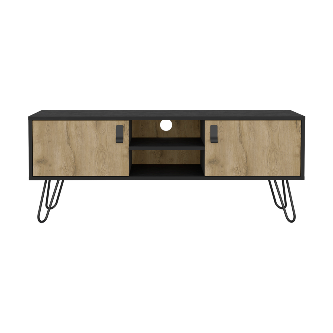 48" Beige and Black Cabinet Open And Enclosed Storage TV Stand-1